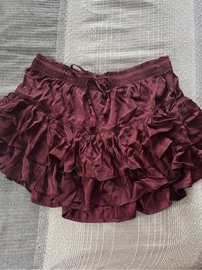Aerie Burgundy Ruffled Mini Skirt